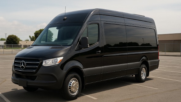 Exterior of Ventura Party Bus Company's 14 Passenger Sprinter Limousine in Glendale