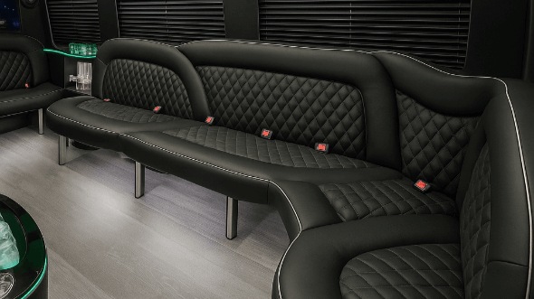 Interior of Ventura Party Bus Company's 14 Passenger Sprinter Limousine in Burbank