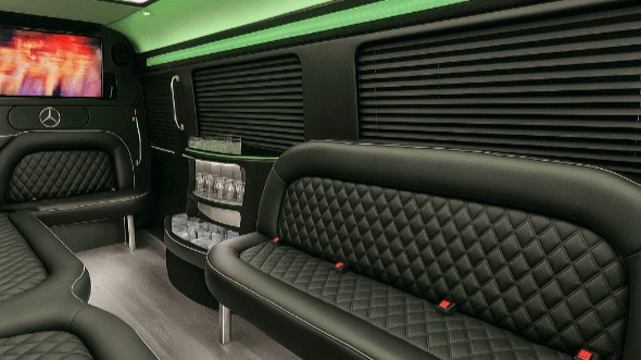 Interior of Ventura Party Bus Company's 14 Passenger Sprinter Limousine in Simi Valley