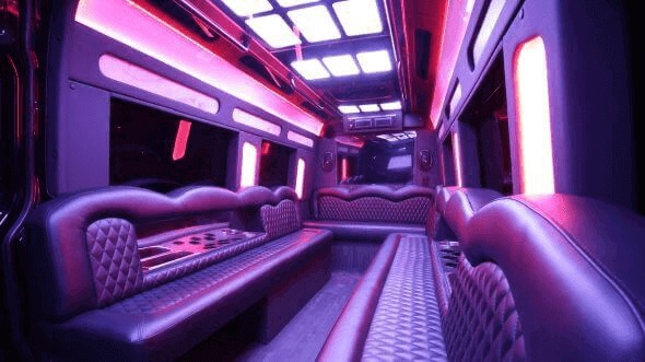 Interior of Ventura Party Bus Company's 15 Passenger Party Bus in Oxnard