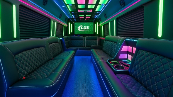 Interior of Ventura Party Bus Company's 20 Passenger Party Bus in Santa Monica