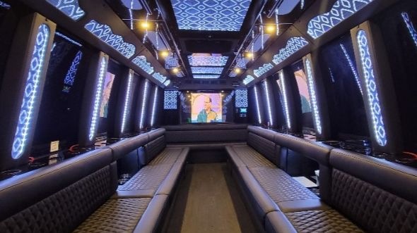Interior of Ventura Party Bus Company's 30 Passenger Party Bus in Simi Valley