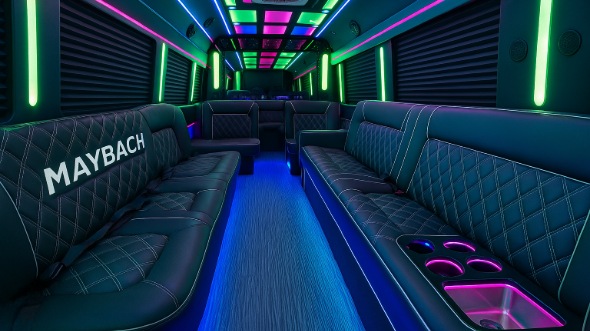 Interior of Ventura Party Bus Company's 30 Passenger Party Bus in Thousand Oaks