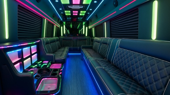 Interior of Ventura Party Bus Company's 40 Passenger Party Bus in Oxnard