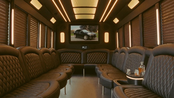 Interior of Ventura Party Bus Company's 40 Passenger Party Bus in Santa Clarita