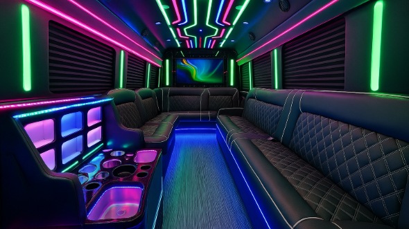 Interior of Ventura Party Bus Company's 40 Passenger Party Bus in Santa Monica